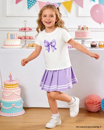 Image of Betusline Girls Skirt Set JK School Uniform 2-Piece Outfit - Short Sleeve & Webbing Solid Skirt,4-14Y