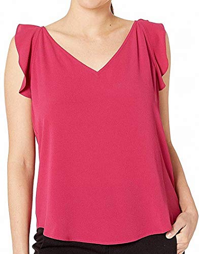 Vince Camuto Sleeveless Flutter Shoulder Soft Texture Blouse Wild Hibiscus XS
