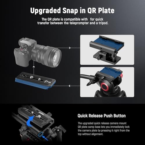 Image of Neewer Teleprompter C12 Modular Design with 15mm LWS Rod Clamp, RT113 Remote, App Control, 12 inch Beamsplitter, Snap in 501PL QR Plate Compatible with LWS Baseplate Camera Cage Shoulder Rig