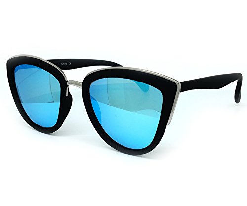 RAKOSTA c6009 Premium Retro Cat Eye Funky Fashion Mirrored Metal Sunglasses (BLUE, Cats eye)4