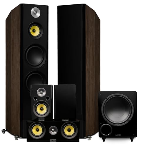 Fluance Signature HiFi Surround Sound Home Theater 5.1 Channel Speaker System Including 3-Way Floorstanding Tower, Center Channel, Rear Surrounds and DB10 Subwoofer - Natural Walnut (HF51WR)