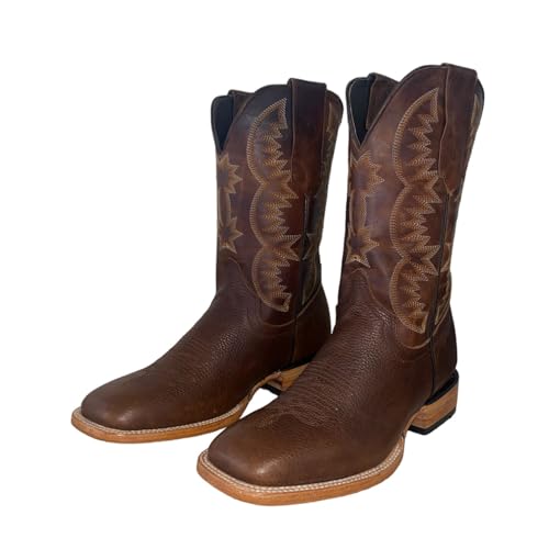 Image of Western Boots with Square Toe Cowboy Boots Old West Style with Embroidered Country Leather Work Boot