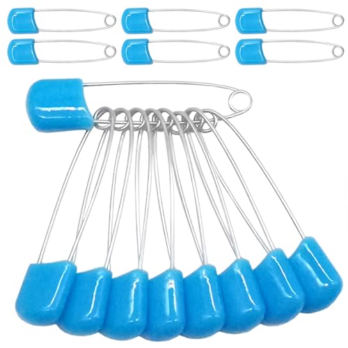 Image of YOSAWA 50 pcs 2.2" Plastic Head Safety Pin Nappy Cloth Diaper Safety Pins with Safe Locking Closures (Blue)