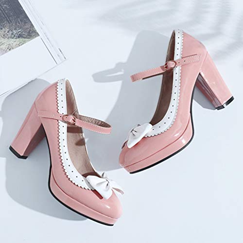 Caradise Womens Sweet Vintage Rockabilly Shoes Chunky Platform Mary Janes with Bows4