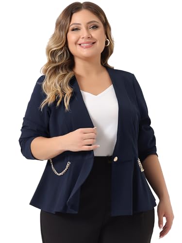 Agnes Orinda Plus Size Blazer for Women Work Button Chain 2023 Office Fashion Jacket Peplum Blazers2
