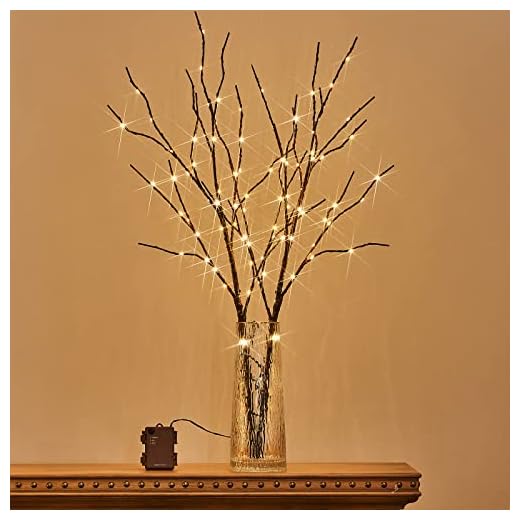 Birchlitland Lighted Brown Branches 32IN 100 LED with Timer Battery Operated, Artificial Tree Branch with Warm,Willow Branch Lights for Home Bedroom Fireplace Christmas Holiday Decoration