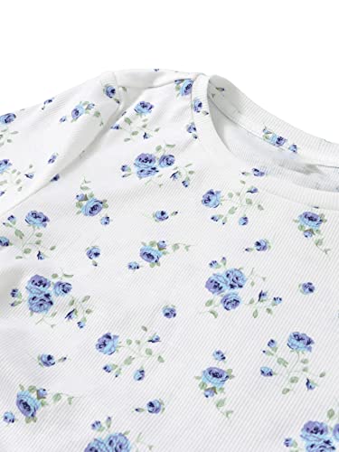 SHENHE Girl's Floral Ruched Short Sleeve Crew Neck Tie Side Bodycon Pencil Mini Dress3