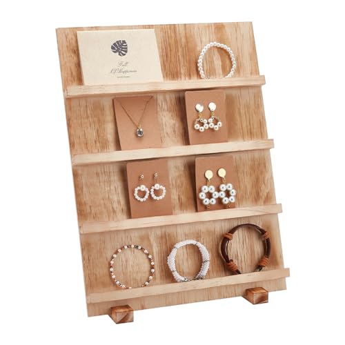 PH PandaHall Suporte de exibição de jóias de madeira de 4 níveis, suportes de exibição de brincos, feira de artesanato, pulseiras, expositores de joias de retalho, suporte para cartões para