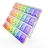 Fullicon Weekly Pill Organizer 4 Times a Day, Large Capacity Pill Case with Easy Fill, Medicine Organizer for Vitamin, Supplement & Pill, Great Gifts for Seniors (Clear Rainbow) - Patent Pending