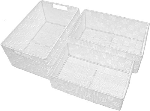 Cestas de Almacenaje, Blanco, Set de 3, Cestas Grandes y Medianes para Baños/Oficinas/Hogares