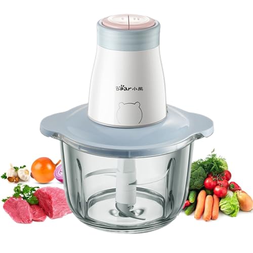 TECHBEAR Food Processor, 300W Electric Meat Grinder Food Chopper w/ 2L Dishwasher Safe Glass Bowl, 4-leaf S-Blades, 2 Speeds Setting for Baby Food, Meats, Onion, Garlic Chopper, Vegetables(AU Adapter)