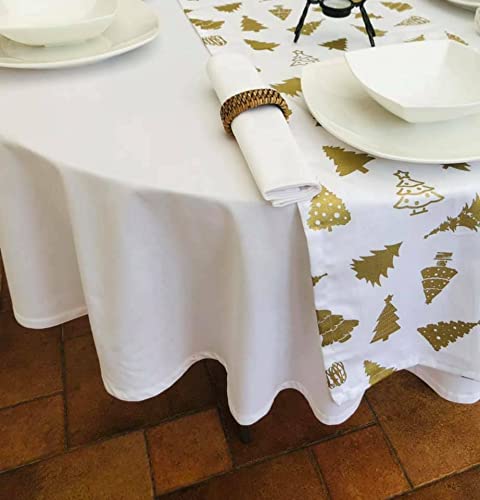 THE TABLECLOTH COMPANY 150x260CM PLAIN CHRISTMAS CREAM OVAL TABLECLOTH (8 SEATER)
