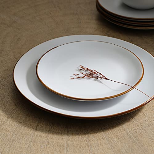Image of Stone Lain Brasa Stoneware 32 Piece Modern Dinnerware Set, Plates and Bowls, Service for 8, White, Microwave & Dishwasher Safe