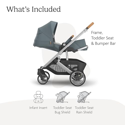 Image of UPPAbaby Cruz V3 Stroller - from Birth + Car Seat Compatible - Full-Size, Reversible Seat - Infant Insert, Bug and Rain Shields Included - Callum (Stone Blue /Silver Frame /Sand Leather)