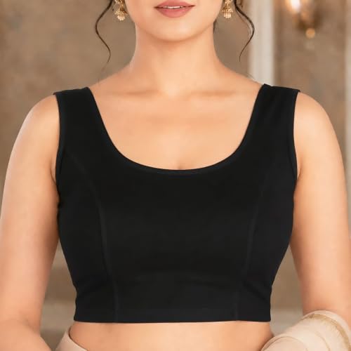 Image of Abhi Readymade Saree Blouse for Women- Sleeveless, Round Neck, Regular-fit, Stretchable, Pull-on Style Blouse