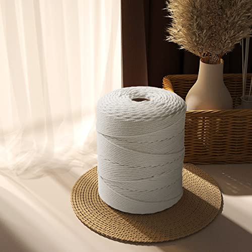 Image of ZUEXT Macrame Cord, Beige White, 4mm x 547yds Cotton String Macrame Yarn | Natural Handmade, 4 Strands Twisted Cotton Rope, for Craft Wall Hanging Weaving Tapestry Dream Catchers Hanger DIY Gift, 500m