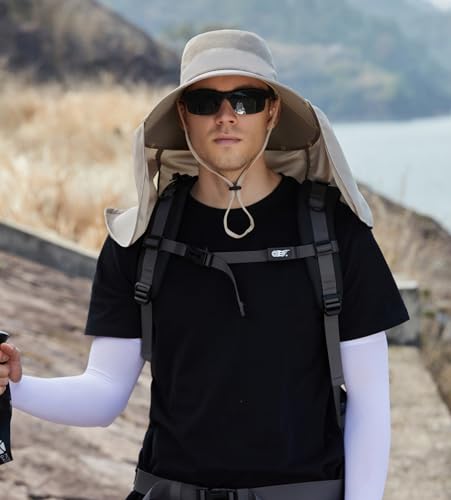 Image of Women Wide Brim Face Mask Sun Hat Detachable Neck Face Flap Ponytail UV Protection Visor Hat Garden Fishing Hiking