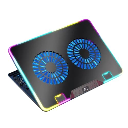 Hreyywo Base de Refrigeración para Portátil para Juegos F36 con Luces RGB, Pantalla LCD, 7 Ángulos Ajustables, 2 Puertos USB para Portátiles de 11 A 17,3 Pulgadas B