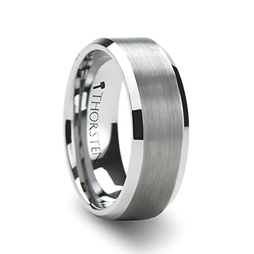 Thorsten Sheffield | Tungsten Rings for Men | Tungsten | Comfort Fit | Custom Engraving | Wedding Ring Band with Polished Beveled Edges and Matte Brushed Finished Center - 8mm Thorsten Sheffield | Tungsten Rings for Men | Tungsten | Comfort Fit | Custom Engraving | Wedding Ring Band with Polished Beveled Edges and Matte Brushed Finished Center - 8mm