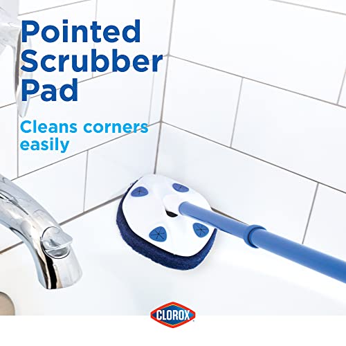 Image of CLOROX Extendable Tub and Tile Scrubber (Pack of 2) with Extra Pad - Plastic Head, Blue, Tile Surface