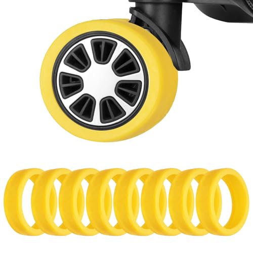 Image of 8Pack Luggage Wheel Protection Cover, Wear Resistant Anti Noise Silicone Protector Cover for 1.96-2.95 inch Spinner Wheel for Suitcases Chair Caster Travel, Yellow