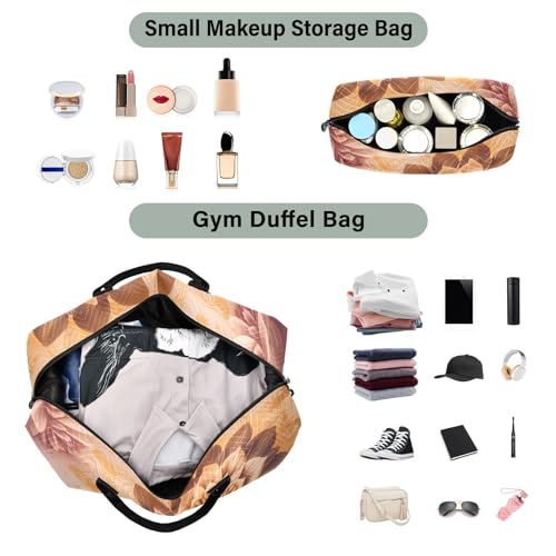 Large Travel Duffel Bag, Mandala Boho Orange Sports Tote Gym Bag, Shoulder Weekender Overnight Bag for Women Men, Carry On Luggage with Toiletry Bags4