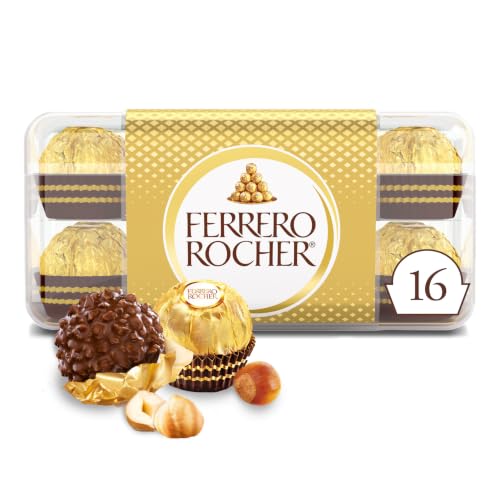 Ferrero Rocher Gourmet Hazelnut Milk Chocolate Gift Box, 16 Individually Wrapped Chocolates, 7 oz