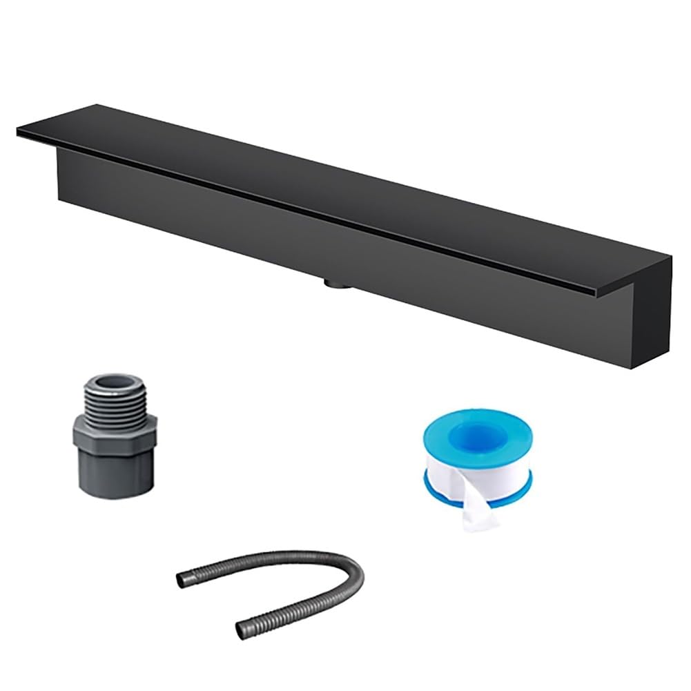 Pool Waterfall Spillway For Garden Ponds, Stainless Steel Water Flow Decor Wall Embedded Fountain Kit for Patio, Backyard, 16/20/24/32/35/39/47/59 Inch Wide(Black,30cm)