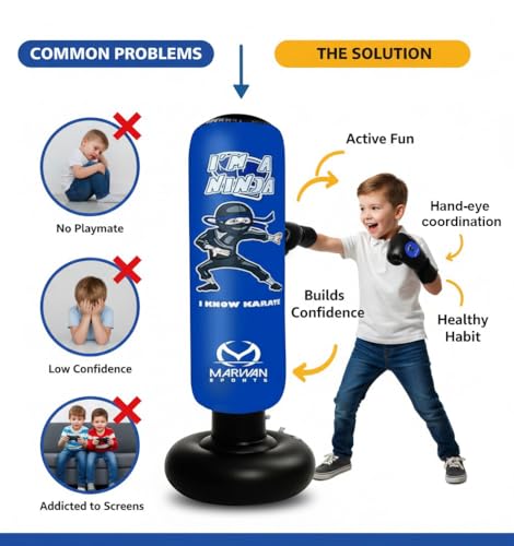 Marwan Sports Punching Bag for Kids with Boxing Gloves Ages 4-12 β 63" Inflatable Boxing Bag for Kids, Fast Rebound Set, Christmas & Birthday Gift for Boys & Girls - Image 6
