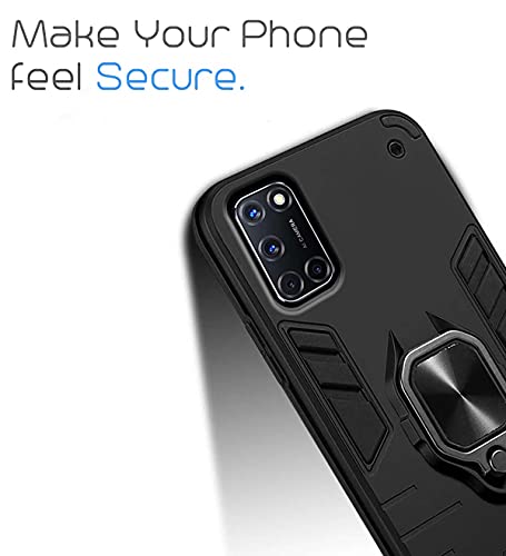 Image of Pikkme D5 Tough Armor Bumper Back Cover Case for Oppo A52 |Ring Holder & Kickstand in-Built (Black)