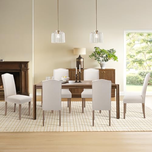 Stylish Upholstered Parsons Dining Chair Kitchen with Silver Nailhead Trim and Sturdy Solid Wood...