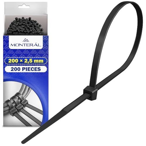 200 Pièces Serre Cable Noir 200 x 2,5 mm - Riselant Sont Fabriqués Nylon PA66 avec Stabilisateur UV - Serre Flex Résistent Températures Comprises Entre...
