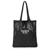 Ayieyill Crochet Tote Bag For Women, Crochet Mesh Beach Tote Bag Summer Vacation Aesthetic Boho Knit Bag for Women (G/Black)