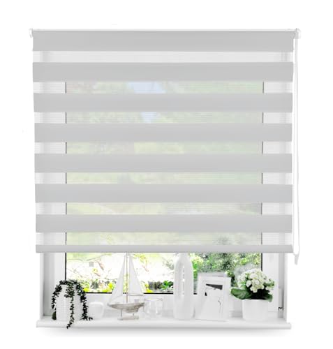 Tom'Shop Tom'Shop® Doppelrollo DuoRollo (Grau 140cm x 130 cm) Duo Rollos für Fenster Schrauben mit Bohren mit Schrauben Fensterabdeckung Fensterrollo leichte Montage