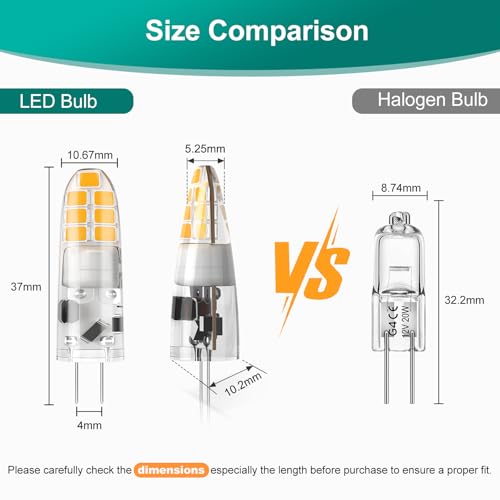 DiCUNO G4 LED Warmweiß, 2W LED Leuchtmittel ersetzt 20W Halogen, G4 Birne 3000K, 200lm, 360°, Kein Flackern, nicht dimmbar, Stiftsockellampe 12V AC/DC, Unterbauleuchten, Dunstabzug, 10er Pack 5