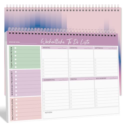BIROYAL Wochenplaner Block A4 ohne festes Datum (52 Seiten), Weekly Planner, Schreibtischunterlage, Spiral-Wochenkalender Wochen Planer mit Wochenübersicht für Termine, Aufgaben& Notizen