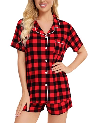 Image of SWOMOG Womens Button Down Pajamas Set Short Sleeve Sleepwear Bride Soft Pj Lounge Sets XS-3XL