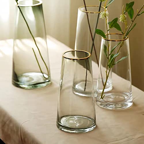 Funsoba Moden Trapezoid Glass Vase With Gold Mouth For Centerpieces Home Wedding Decoration (1, Small 4.7" X 8.7") #TOP5