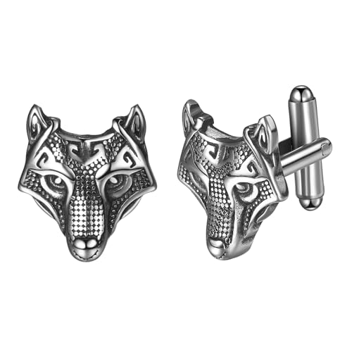 Mancuernillas Vikingas OIDEA para Hombre Estilo Wolf Head miniatura 1