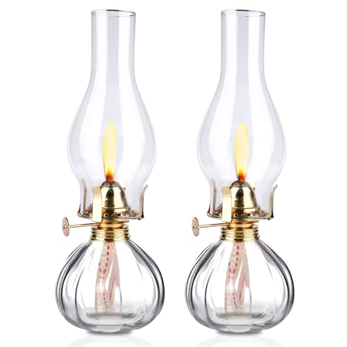 Lámpara de queroseno de vidrio para interiores, 2 piezas de lámparas de aceite de vidrio, lámpara de aceite de queroseno vintage, lámparas clásicas de queroseno con llama ajustable, lámpara de