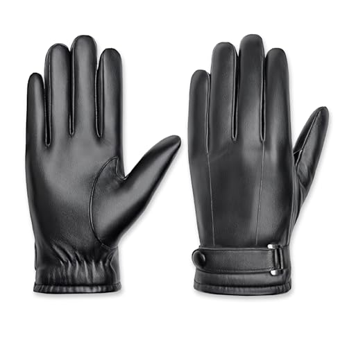 LUFFLOK Gants Homme en Cuir Synthétique, Gants Tactiles Homme avec Doublure Chaude et Moelleuse, Gants pour la Conduite en Extérieur par Temps Frais, Automne et Hiver,...