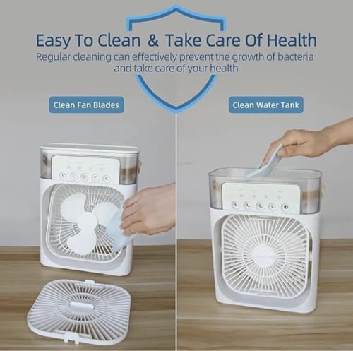Image of Portable Air Cooler with Water Tank, White, Personal Evaporative Cooling Fan with Handle, Multiple Speed Settings