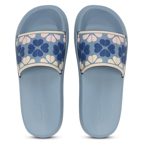 Image of Aqualite Women's Slides Slippers | Slip-On Flat Base Flipflop for Women | Anti-Skid Sole, Lightweight Comfort for Daily Home & Outdoor Wear | Casual Ladies Sandal