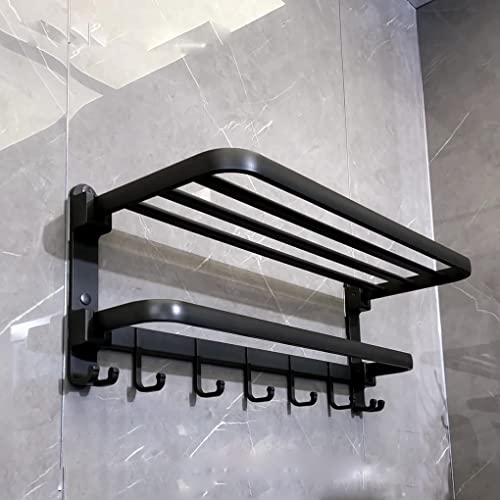 Yariwiz Mattschwarzer Handtuchhalter Wandmontage ohne Bohren und Schrauben, Badezimmer Bad Dusche Länge 61 cm Doppelhandtuchstange mit Ablage Hotel Handtuchhalter B0503-MB