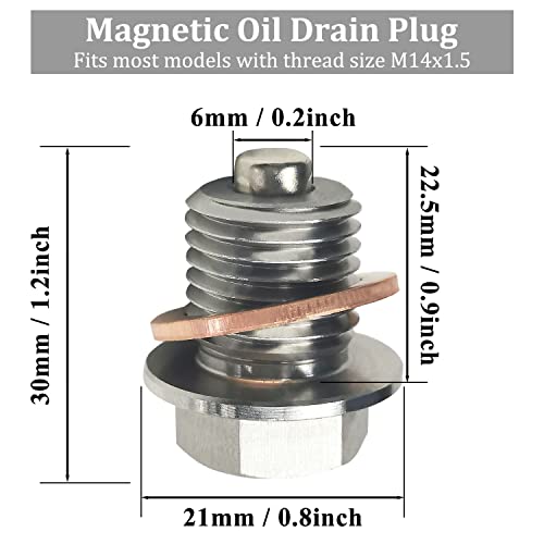 Premium M14*1.5 Magnetic Oil Drain Plugs, Sump Drain Nut Bolt With Oil Transmission Pan Copper Gasket, Stainless Steel Suction Screw Crush Washer With Magnet For Ford Honda Gm, Hyundai Kia Mazda, More #TOP1