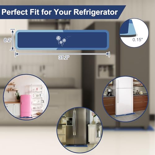 Image of Fridge Mat - 9.1 inch x 38.6 inchRefrigerator Mats with Water Absorbent, Leak-Proof Rubber Backing, Easy to Clean, Bohemian Design, Protect Floors from Spills (Dandelio)