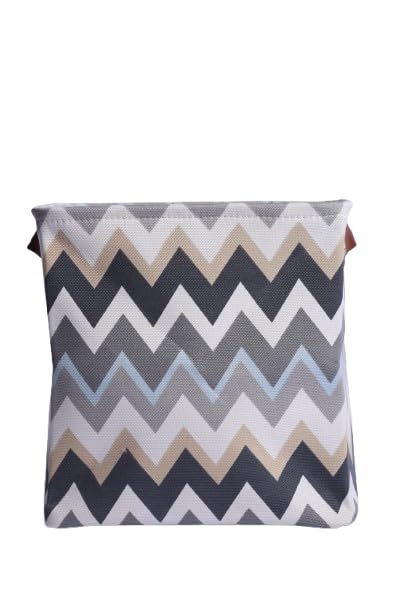 Chevron Printed Polyester Canvas Storage Bin, Collapsible Oxford Fabric Organizer Basket with Handles, Decorative Storage Box for Closet, Laundry, Nursery, Clothes & Toys (Pack of 1)-image-21