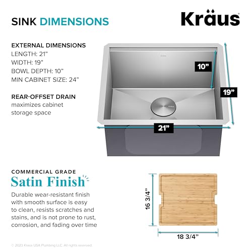 KRAUS Kore 21-Inch Undermount Workstation 16 Gauge Single Bowl Stainless Steel Kitchen Sink with Accessories, KWU111-21