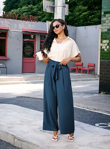 Palazzo Pants for Women Casual, Women's Wide Leg Pants with High Waist Adjustable Knot, Comfy Workwear4