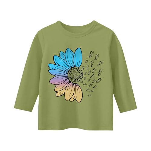 Youth Kids Girls 3/4 Sleeve T Shirt Crewneck Cute Cotton Shirts Casual Colorful Print Blouses Casual T2